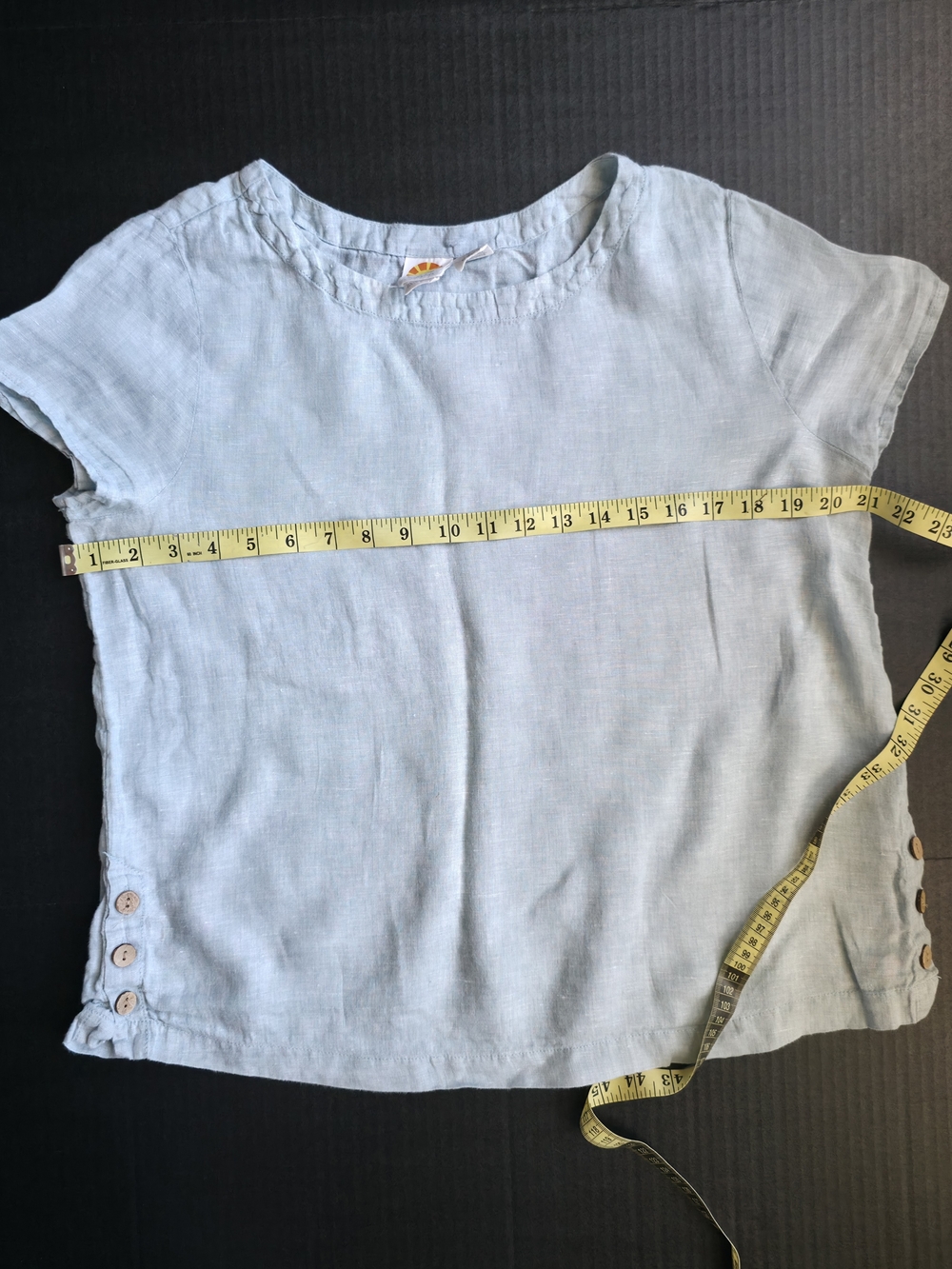 C&C 100% Linen Light Blue Blouse short sleeve Coastal Grandma Minimalist Summer - Picture 4 of 6